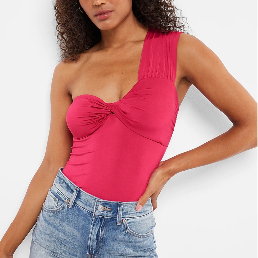 NWT - Express Body Contour Silky One Shoulder Twist Thong Bodysuit!